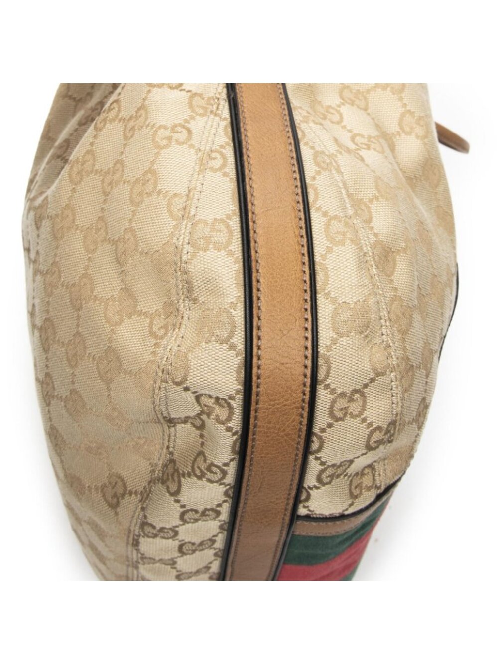 Gucci Web Rania Drawstring Hobo Tan Beige GG Canvas - Picture 7 of 10